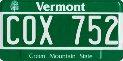 VT license plate COX752