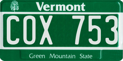VT license plate COX753