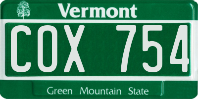 VT license plate COX754