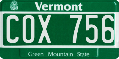 VT license plate COX756