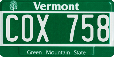VT license plate COX758