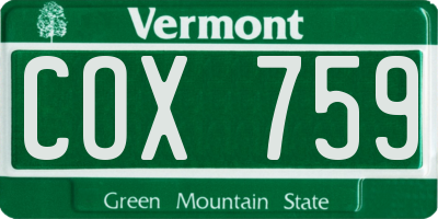 VT license plate COX759