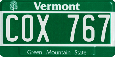 VT license plate COX767