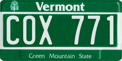 VT license plate COX771