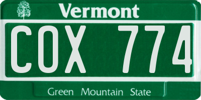VT license plate COX774