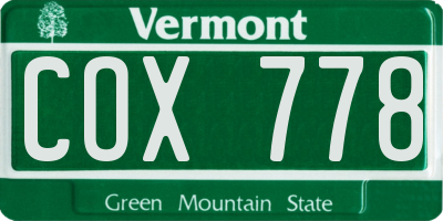 VT license plate COX778