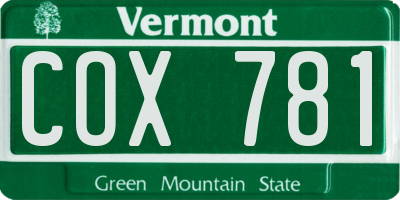 VT license plate COX781