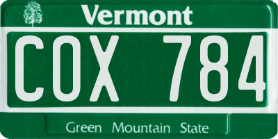 VT license plate COX784