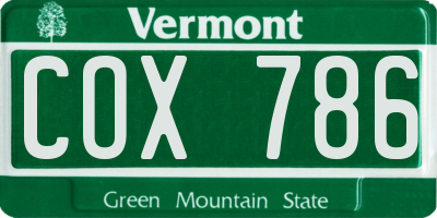 VT license plate COX786