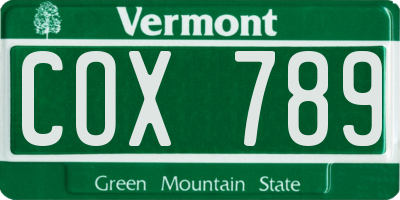 VT license plate COX789