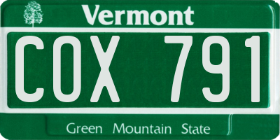 VT license plate COX791
