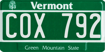 VT license plate COX792
