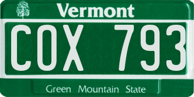 VT license plate COX793