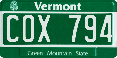VT license plate COX794