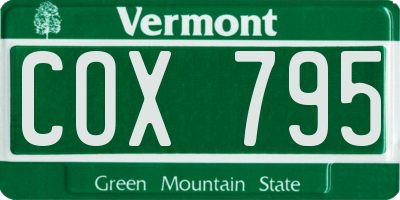 VT license plate COX795