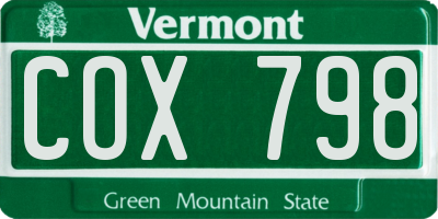 VT license plate COX798