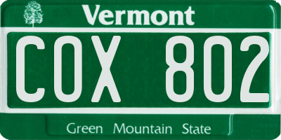VT license plate COX802