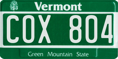 VT license plate COX804