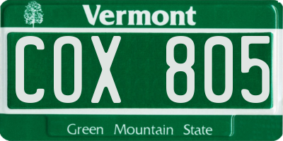 VT license plate COX805