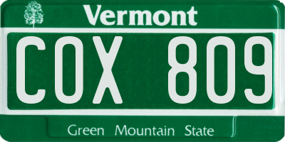 VT license plate COX809