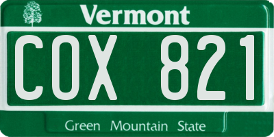 VT license plate COX821