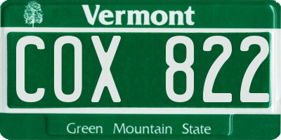 VT license plate COX822