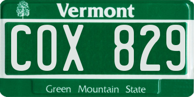 VT license plate COX829