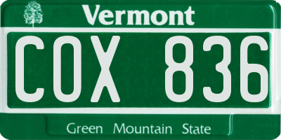 VT license plate COX836