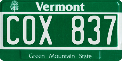 VT license plate COX837