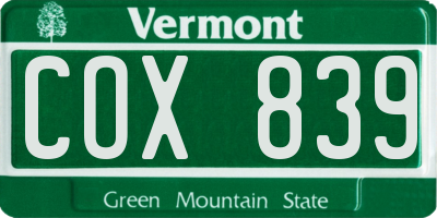 VT license plate COX839