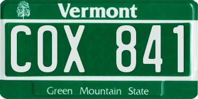 VT license plate COX841