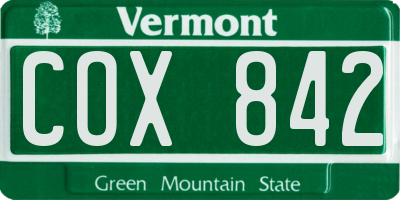 VT license plate COX842