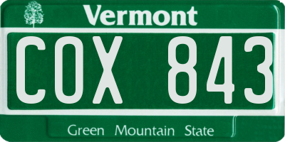 VT license plate COX843