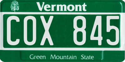 VT license plate COX845