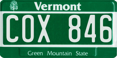 VT license plate COX846