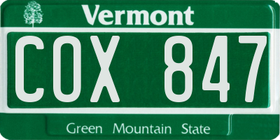 VT license plate COX847
