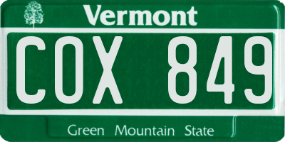 VT license plate COX849