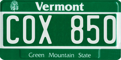 VT license plate COX850