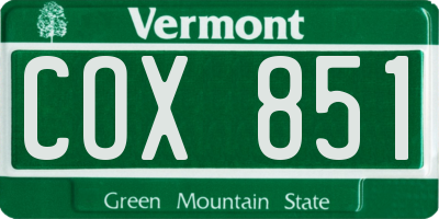 VT license plate COX851