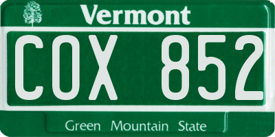 VT license plate COX852