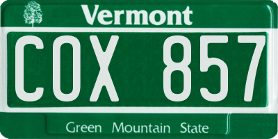 VT license plate COX857