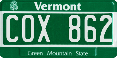 VT license plate COX862