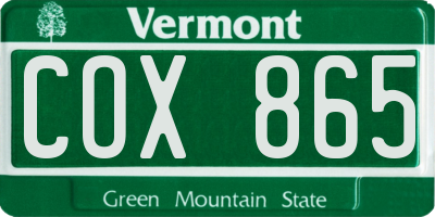 VT license plate COX865