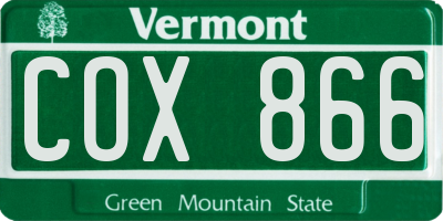 VT license plate COX866