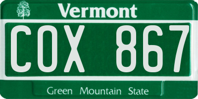 VT license plate COX867