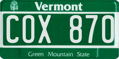 VT license plate COX870
