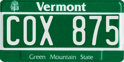 VT license plate COX875