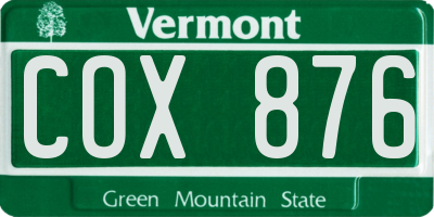 VT license plate COX876