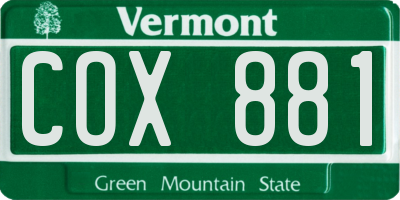 VT license plate COX881
