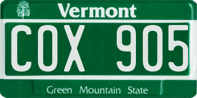 VT license plate COX905